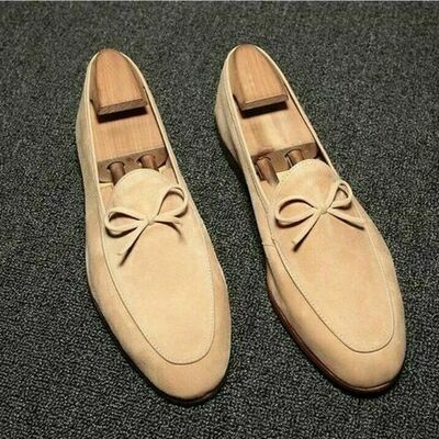 Mens flats suede leather tassel high new loafers slip on shoes bowtie korean - Thumbnail 3