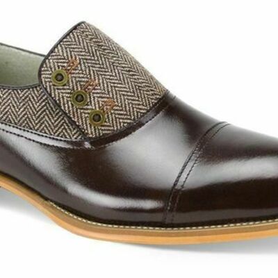 Premium leather gray tweed black tone cap toe loafers vintage men button shoes - Thumbnail 3
