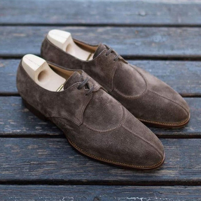 Brown suede leather vintage handcrafted men lace up classical customised shoes - Thumbnail 2