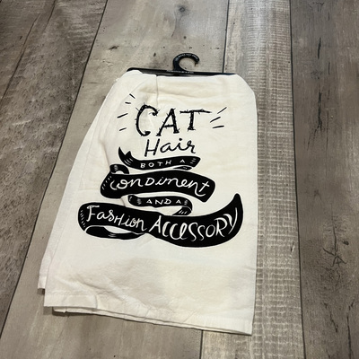 Cat hair, both a condiment and fashion accessory-  tea towel