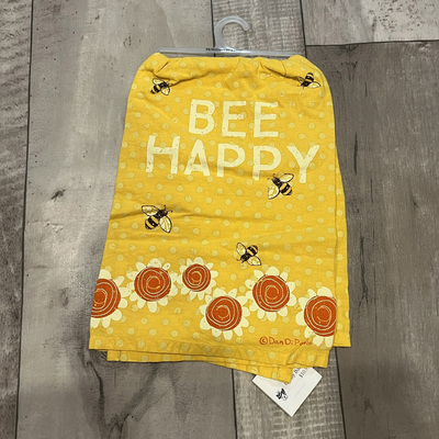 Bee happy-yellow  tea towel
