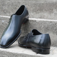 Crafted Leather Men Black Calf Leather Lace Up Formal Dress Oxford Shoes - Thumbnail 1