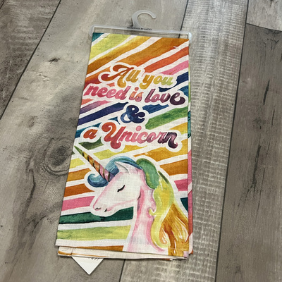 All you need is love & a unicorn- tea towel