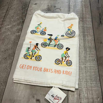 Get on your bikes and ride!- tea towel