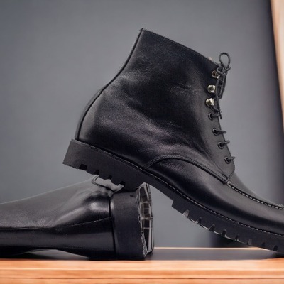  ankle high men's black split toe lace up rubber sole boot, fashion boot - Thumbnail 1
