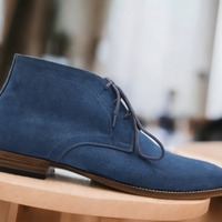 Handmade Men's Blue Suede Lace Up Ankle High Boot, Fashion Boot - Thumbnail 1