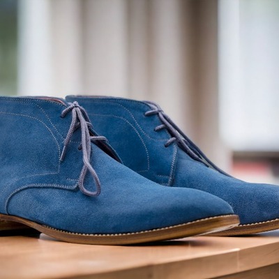 Handmade men's blue suede lace up ankle high boot, fashion boot