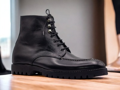  Ankle High Men's Black Split Toe Lace Up Rubber Sole Boot, Luxury Boot