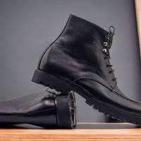  Ankle High Men's Black Split Toe Lace Up Rubber Sole Boot, Luxury Boot - Thumbnail 2