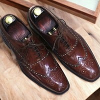 Bespoke Men's Chocolate Brown Wing tip Brogue Toe Lace Up Shoes, Dress Shoes - Thumbnail 1