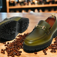 Handmade Men's Olive Green Chunky Sole Horse Bit Loafer Shoes , Slip On Moccasin Shoes - Thumbnail 2
