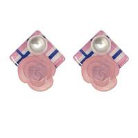 Sweet Pink Rose Flower Stud Earrings - Thumbnail 3