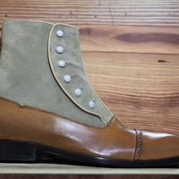 Handmade Men's Leather Suede Two Tone Button Top Cap Toe  Ankle High Boots, Designer Boot  - Thumbnail 1