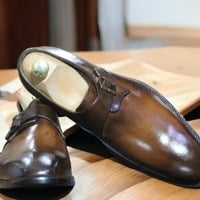  Men's Handpainted Brown Single Buckle Genuine Leather Loafer Shoes, Slip On Formal Shoes - Thumbnail 2