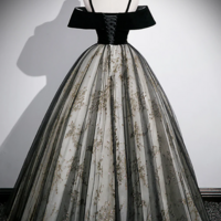 Black Velvet and Sequins Long Prom Dress, Black Off the Shoulder A Line Evening Dress KPP1607 - Thumbnail 2