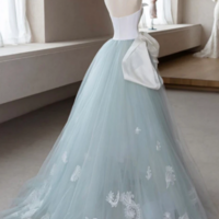A Line Blue Tulle Lace Applique Long Prom Dress, Blue Long Formal Dress KPP1608 - Thumbnail 1