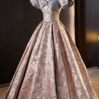 Fashion Floor Length Printing Prom Dresses, A Line Short Sleeve Backless Evening Formal Dresses KPP1609 - Thumbnail 1