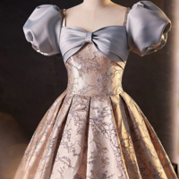 Fashion Floor Length Printing Prom Dresses, A Line Short Sleeve Backless Evening Formal Dresses KPP1609 - Thumbnail 3