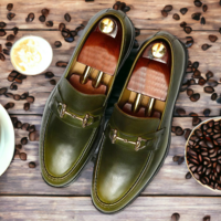 Handmade Men's Chunky Sole Olive Green Horse Bit Loafers Shoes, Slip On Formal Shoes - Thumbnail 1