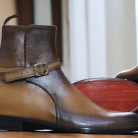 Men's Bespoke Two Tone Brown Jodhpurs Ankle High Boot, Designer Boot - Thumbnail 3