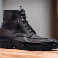 Men's Bespoke Lace Up Split Toe Black Ankle High Rubber Sole Boot, Fashion Boot - Thumbnail 2