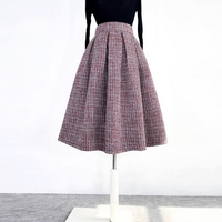 Women Wine Red Wool Blend Winter Skirt Houndstooth Pleated Midi Skirt Outfit Full Pleated Party Skirt Plus Size Midi Wool Party Skirt Custom Plus Size - Thumbnail 3