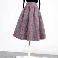 Women Wine Red Wool Blend Winter Skirt Houndstooth Pleated Midi Skirt Outfit Full Pleated Party Skirt Plus Size Midi Wool Party Skirt Custom Plus Size - Thumbnail 2