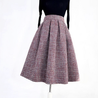 Women Wine Red Wool Blend Winter Skirt Houndstooth Pleated Midi Skirt Outfit Full Pleated Party Skirt Plus Size Midi Wool Party Skirt Custom Plus Size - Thumbnail 5