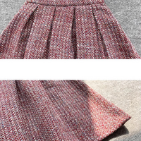 Women Wine Red Wool Blend Winter Skirt Houndstooth Pleated Midi Skirt Outfit Full Pleated Party Skirt Plus Size Midi Wool Party Skirt Custom Plus Size - Thumbnail 7