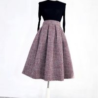 Women Wine Red Wool Blend Winter Skirt Houndstooth Pleated Midi Skirt Outfit Full Pleated Party Skirt Plus Size Midi Wool Party Skirt Custom Plus Size - Thumbnail 9