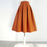  Women Winter Rust Color Skirt Outfit High Waisted Woolen Holiday Party Skirt Warm Custom Plus Size Christmas Skirt Outfit - Thumbnail 4