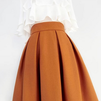  Women Winter Rust Color Skirt Outfit High Waisted Woolen Holiday Party Skirt Warm Custom Plus Size Christmas Skirt Outfit - Thumbnail 5