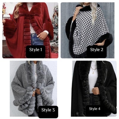 Faux fur poncho-td - Thumbnail 2