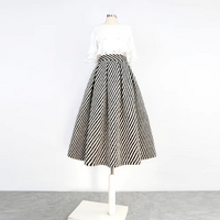 Women White Black Striped Skirt Women Winter High Waisted Classic Midi Holiday Skirt Outfit Custom Plus Size - Thumbnail 1