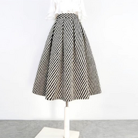 Women White Black Striped Skirt Women Winter High Waisted Classic Midi Holiday Skirt Outfit Custom Plus Size - Thumbnail 3