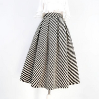 Women White Black Striped Skirt Women Winter High Waisted Classic Midi Holiday Skirt Outfit Custom Plus Size - Thumbnail 5