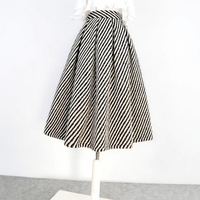 Women White Black Striped Skirt Women Winter High Waisted Classic Midi Holiday Skirt Outfit Custom Plus Size - Thumbnail 6