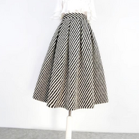 Women White Black Striped Skirt Women Winter High Waisted Classic Midi Holiday Skirt Outfit Custom Plus Size - Thumbnail 7