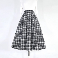Winter White Black Houndstooth Midi Pleated Skirt Women Woolen Holiday Party Skirt Outfit Custom Plus Size Pleated Skirt - Thumbnail 1