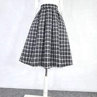 Winter White Black Houndstooth Midi Pleated Skirt Women Woolen Holiday Party Skirt Outfit Custom Plus Size Pleated Skirt - Thumbnail 3