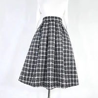 Winter White Black Houndstooth Midi Pleated Skirt Women Woolen Holiday Party Skirt Outfit Custom Plus Size Pleated Skirt - Thumbnail 4