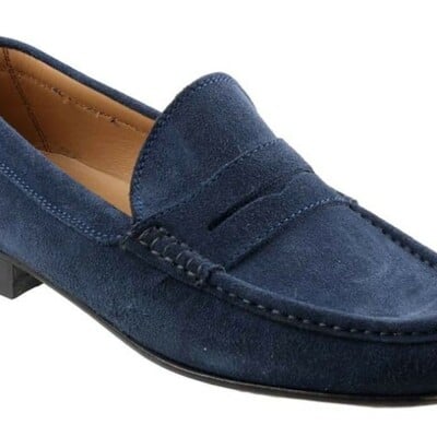 Apron toe blue suede leather moccasin loafer slip ons handmade stylish men shoes - Thumbnail 3