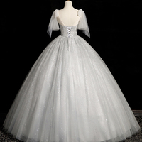 Gray Tulle Beade Floor Length Prom Dress - Thumbnail 2