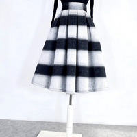 Winter Striped Midi Pleated Skirt Women Warm Pleated Holiday Skirt Outfit Wool-blend Party Midi Skirt Plus Size - Thumbnail 1