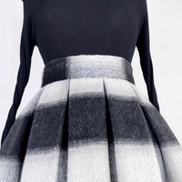 Winter Striped Midi Pleated Skirt Women Warm Pleated Holiday Skirt Outfit Wool-blend Party Midi Skirt Plus Size - Thumbnail 2