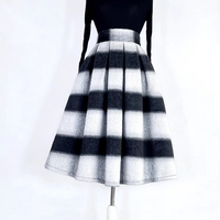 Winter Striped Midi Pleated Skirt Women Warm Pleated Holiday Skirt Outfit Wool-blend Party Midi Skirt Plus Size - Thumbnail 4
