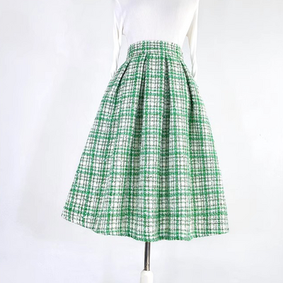Green houndstooth skirt outfit woolen party skirt houndstooth pleated midi party skirt green midi wool party skirt custom plus size