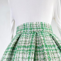GREEN Houndstooth Skirt Outfit Woolen Party Skirt Houndstooth Pleated Midi Party Skirt Green Midi Wool Party Skirt Custom Plus Size - Thumbnail 6