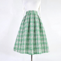 GREEN Houndstooth Skirt Outfit Woolen Party Skirt Houndstooth Pleated Midi Party Skirt Green Midi Wool Party Skirt Custom Plus Size - Thumbnail 3