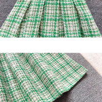 GREEN Houndstooth Skirt Outfit Woolen Party Skirt Houndstooth Pleated Midi Party Skirt Green Midi Wool Party Skirt Custom Plus Size - Thumbnail 7